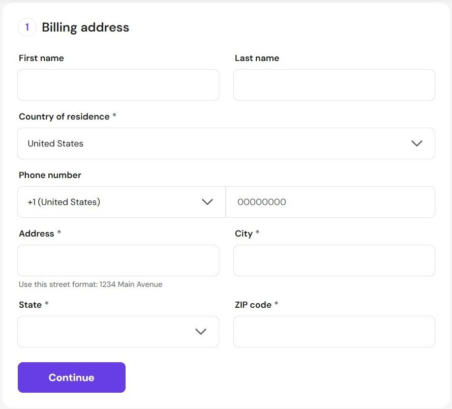 Entering billing address details during Hostinger signup