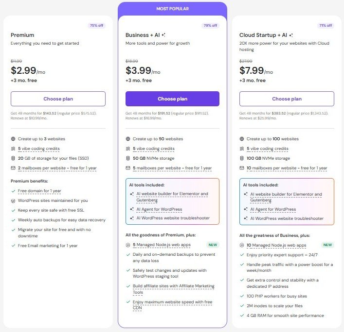 Choosing a Hostinger hosting plan during signup