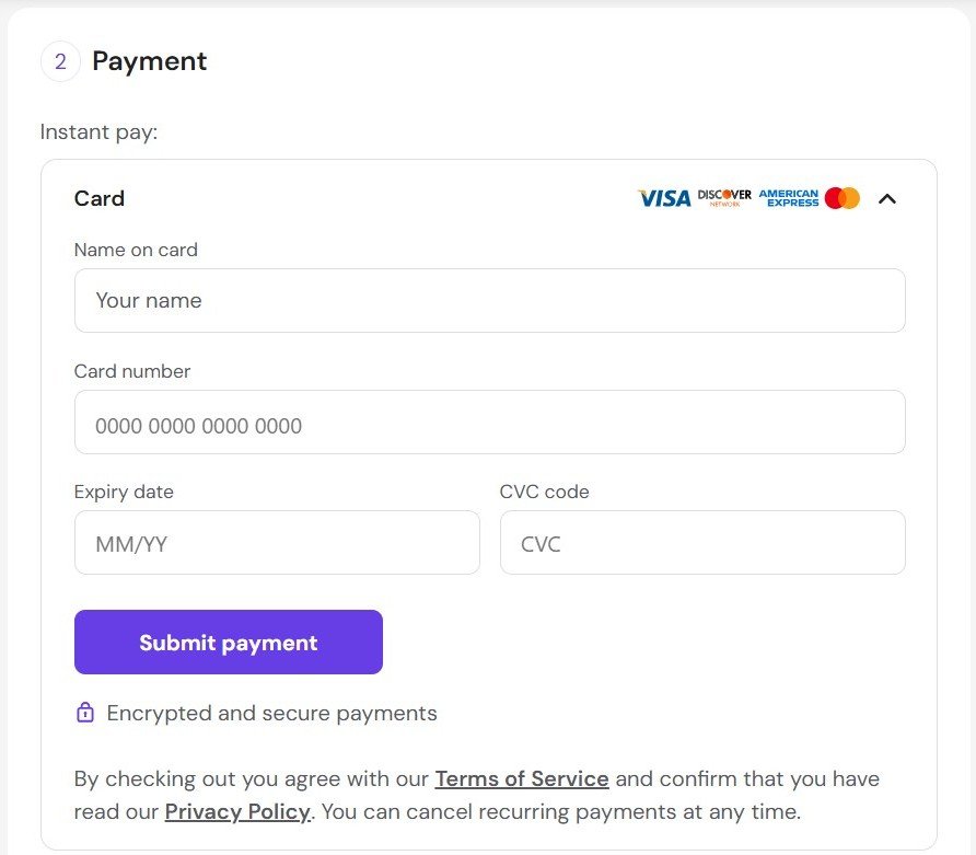 Choosing a payment method to complete Hostinger signup